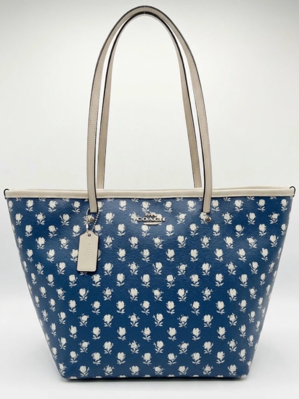 Coach City Zip Tote in Wildflower Floral Print Blue & White | F35703